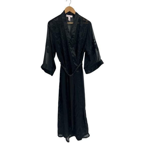 Oscar De La Rent a Black Sheer Floral Robe Medium - Picture 1 of 5